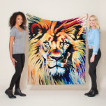 African Lion Art, Safari Animals Illustration Art Fleece Blanket