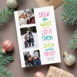 Merry bright fun colorful three photo Christmas Holiday Card