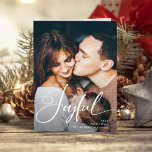 Joyful | Elegant Script and Photo Christmas Holiday Card