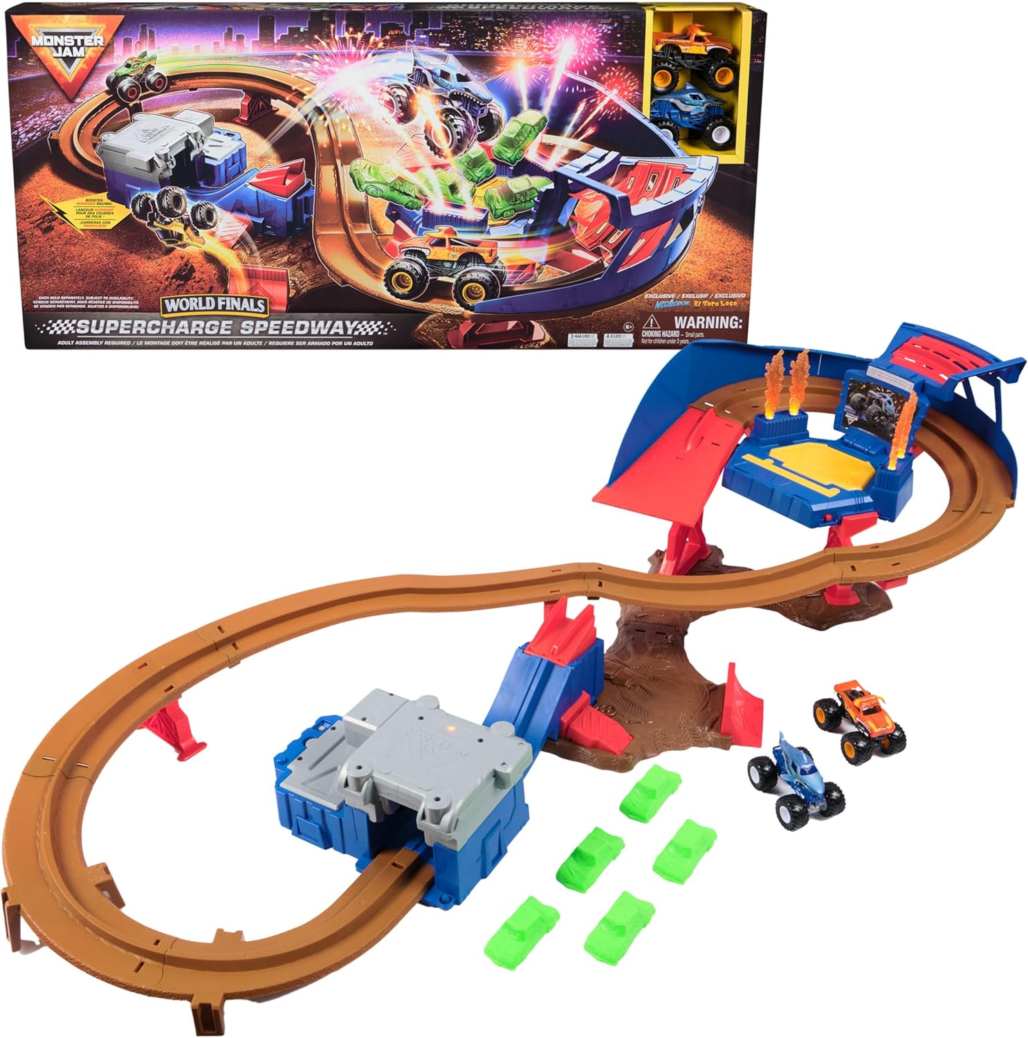Monster Jam, Supercharge Speedway Playset, Megalodon and El …