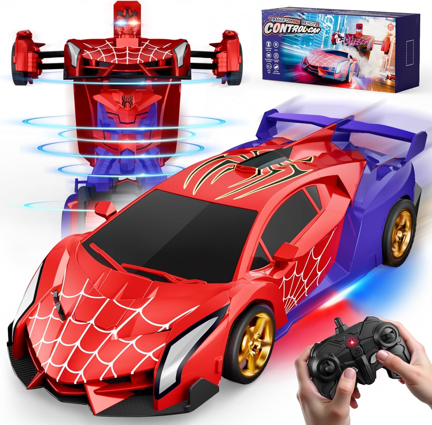 Spider Transform RC Cars Toys with Eye & Underbody Lights, 2…