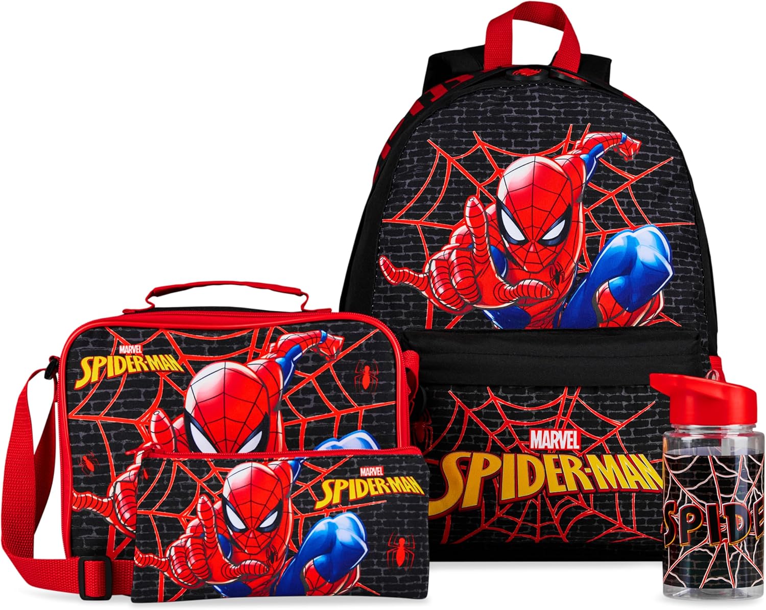 Marvel Spiderman Backpack Lunch Box Water Bottle Pencil Case… Marvel Spiderman Backpack Lunch Box Water Bottle Pencil Case…